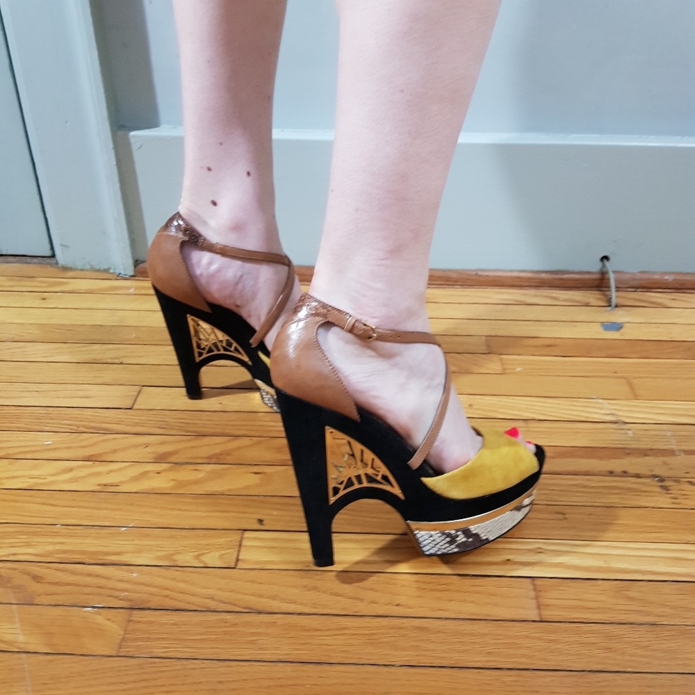 Snakeskin gold heels